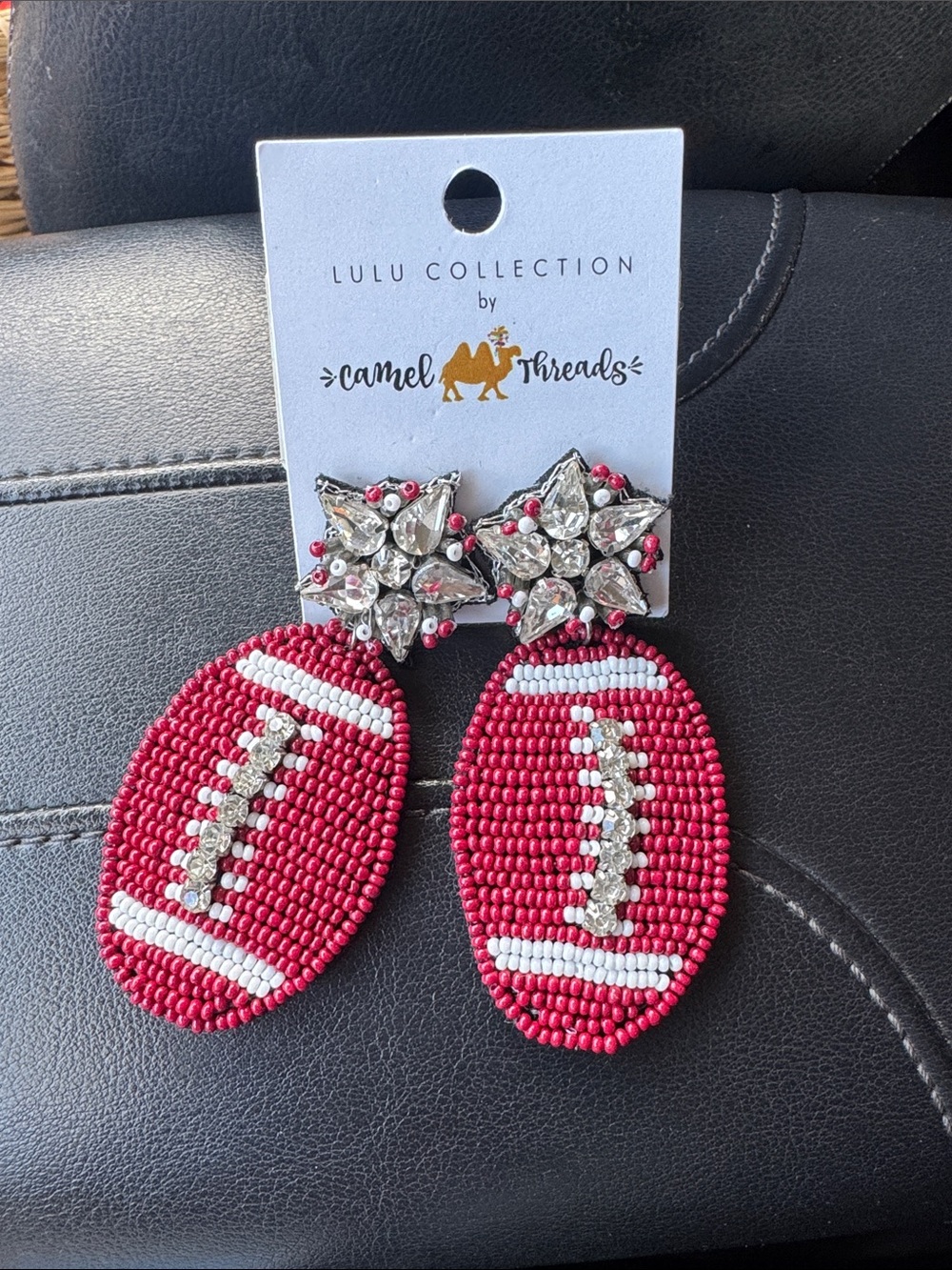 Lulu Collection by Camel Threads Beaded Football Earrings - Maroon & White